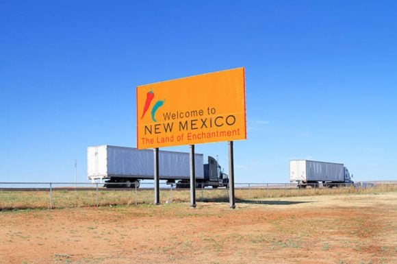 Semi trucks traveling into New Mexico